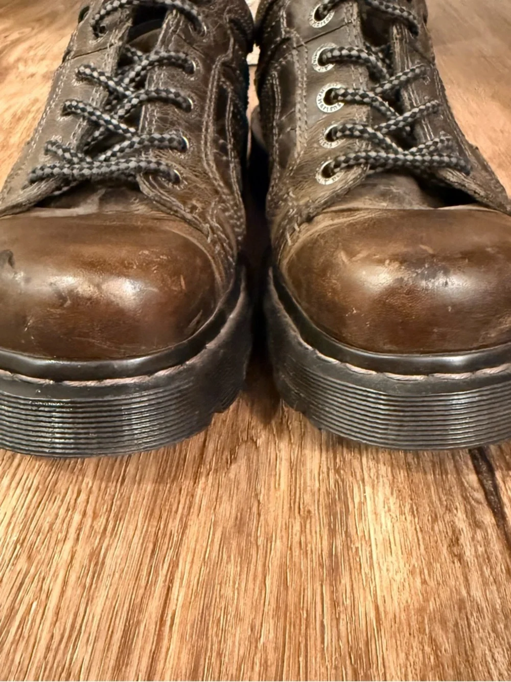 Vintage Y2K Doc Marten X Buckle Oxford Brown Leather Chunky Grunge Punk W9 M8